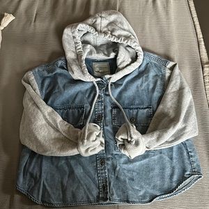American Eagle Denim Hooded Button Up
